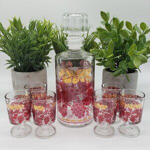 Luminarc France Vintage Gold & Red Fruit Glass Liqueur Decanter Set